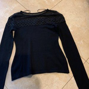 VENUS Black Long Sleeve Lace Yoke Top